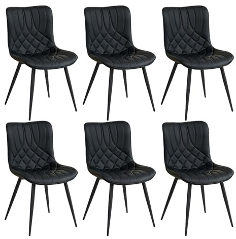 DEYARNA HOME 6er Set Esszimmerstühle aus Kunstleder, Gepolsterte Küchenstühle mit Metallbeinen, Armlose Seitenstühle für Esszimmer, Wohnzimmer, Schlafzimmer (Schwarz)