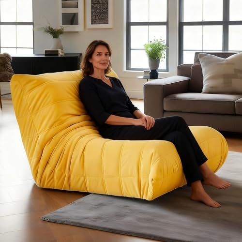 AEVIDKZOP Boneless Sofa, Bodensofa Cloud Couch, mit schlaffunktion Cloud Couch Ecksofa, Bequem XL, Kuschelsessel Erwachsene, 90 × 85 × 70cm, Relaxsofa für Wohnzimmer (Gelb)