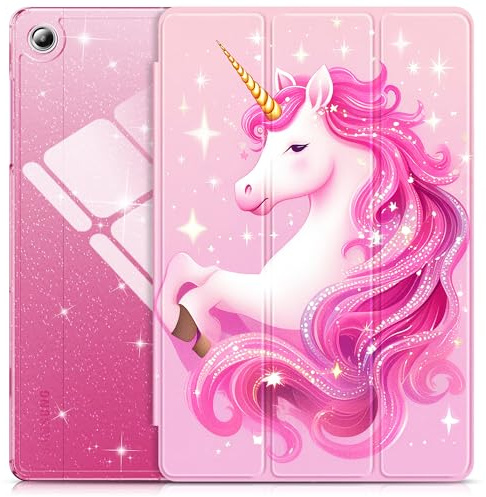 INFILAND Funda para Samsung Galaxy Tab A11+/A9+11 Pulgadas (2023/2025),Funda Protectora Brillante para Tableta con Parte Trasera Transparente y Brillante [Auto Wake/Sleep] (Sueño de Unicornio Rosa)