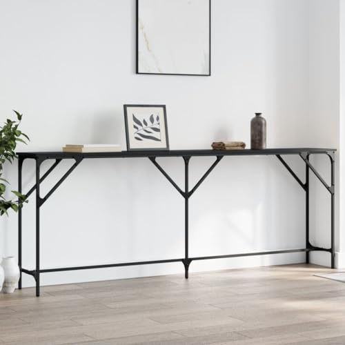 IBUQDDV Table console noire 200 x 29 x 75 cm en bois avec cadre en métal et pieds réglables pour couloir et salon, table basse robuste pour articles de décoration, durable et stable