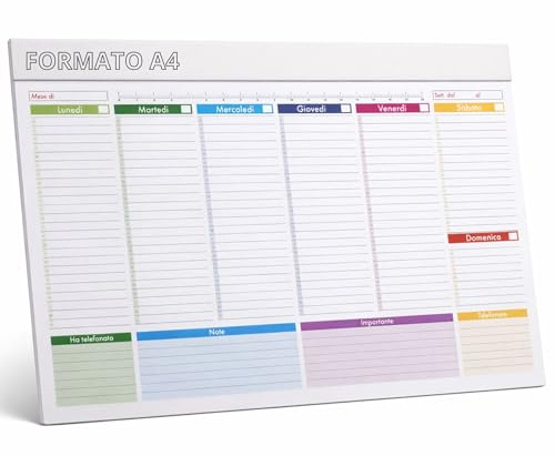 STALIVA Planner Settimanale da Tavolo A4 - Calendario Perpetuo 52 Fogli - Planning Settimanale da Tavolo 2026 per Casa, Famiglia, Ufficio - Calendario da Scrivania