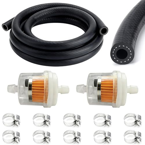 Motorcycle Inline Fuel Filter Kit with 2Pcs Fuel Filters (8mm) | Diesel Heater Fuel Line Kit with 10Pcs Hose Clamps and 2m Fuel Lines, Gasoline Filter for Car Truck Lawn Mowers Small Engines