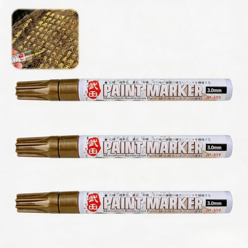 EuSupNova Stylos Acryliques 3 mm pour Pierres Tombales, Doré, Lot de 3 | Marqueur Permanent, Étanche et Protection Solaire, Séchage Rapide et Durable, Pour Roche, Céramique, Bois, Verre, Pneus