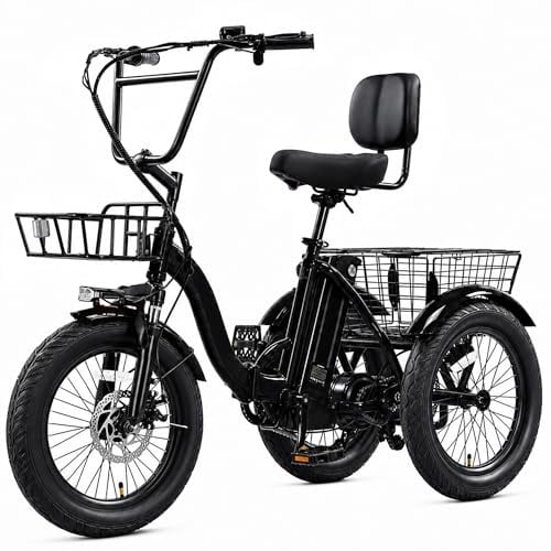 NOMIGO Elektro Dreirad für Senioren – faltbares E‑Trike mit Tiefeinstieg, 48V 10.4Ah Akku (50‑70 km Reichweite), 20″ Reifen, Differential‑Hinterachse & praktischer Beleuchtung, bis 120 kg Belastung