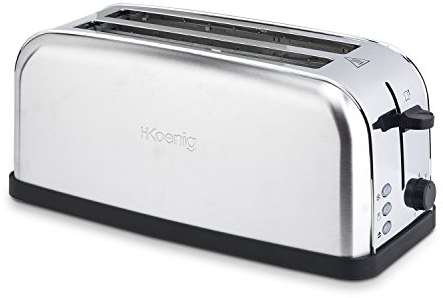 H.Koenig Tostapane Speciale per Baguette 2 Fette TOS28 Ampie fessure, in Acciaio inox, 7 livelli di doratura, Scongelamento, Tostatura rapida e uniforme, Facile pulizia, 1500W
