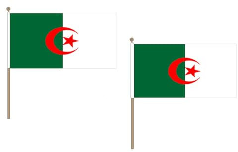 AZ FLAG STOCKFLAGGE ALGERIEN 45x30cm mit holzmast - 10 stück ALGERISCHE STOCKFAHNE 30 x 45 cm - flaggen