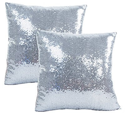 Nicole Knupfer 2 PCS Pailletten Kissenbezüge Funkeln Kissenbezug Paillette Dekokissen Fall 40 x 40cm zierkissenbezüge Kissenhülle (Silber)