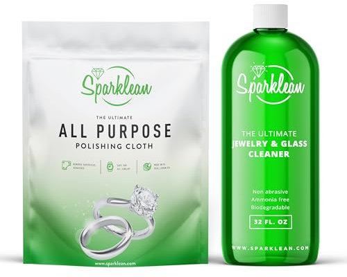 NETTOYANT POUR BIJOUX et CHAMOISINE PREMIUM | Idéal nettoyant bijoux argent, l'or et les diamants | Élimine les taches sur les bijoux | liquide pour nettoyeur ultrasons et nettoyeur ultrason (946ml)