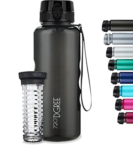 720°DGREE Trinkflasche 1,5l “uberBottle“ crystalClear +Früchtebehälter - BPA-Frei, Auslaufsicher - Wasserflasche für Gym, Fitness, Outdoor, Wandern - XL Tritan Sportflasche: Groß, Leicht, Stoßfest