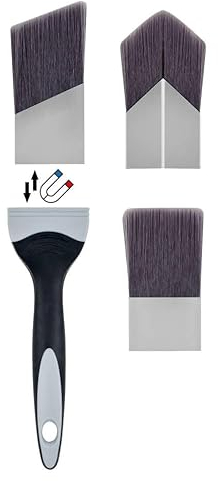 ROLLINGDOG Edge Cutting in Paint Brush Set - Small Paint Brushes with 3 Magnetic Brush Heads, Rubber Handle for Wall Ceiling and Corners Painting(2 Inches)