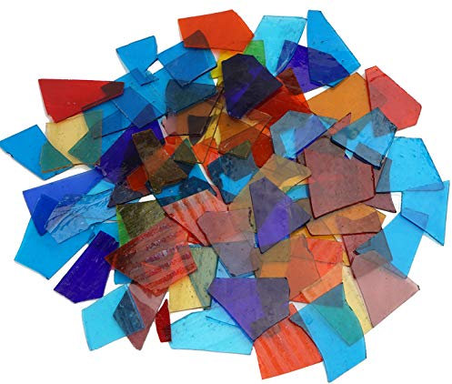 Lanyani Transparente Kathedralen-Buntglas-Stücke, Glasmosaikfliesen, Zubehör zum Basteln, unregelmäßige Form und gemischte Farben, 1 kg Vorteilspack