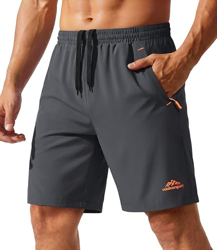 TACVASEN Comfortable Shorts Men Cargo Shorts Casual Lightweight Shorts Travel Quick Dry Sports Shorts Zip Pockets Lounge Shorts Summer Holiday Shorts Grey