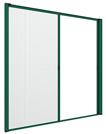 Zanzanet Zanzariera laterale doppia orizzontale su misura porta finestra scorrevole avvolgibile rullo a molla guida calpestabile cassonetto 50mm personalizzabile reti Made in Italy Verde