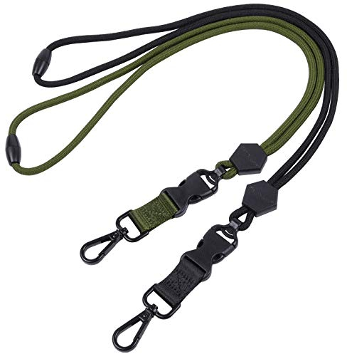 Wisdompro Strapazierfähiges Umhängeband mit Sicherheitsverschluss, abnehmbarer Schnalle und Metallhaken für Ausweishalter und Schlüssel, 58,4 cm, Schwarz und Armeegrün, 2 Stück.