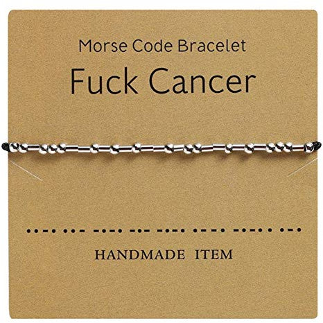 HMOOY Morse Code Armband Perlen versilbert auf Seidenkordel, Freundschaftsarmband, geheime Botschaft, Schmuck für Frauen und Männer, Geschenk für Sie, One Size, Wachsband