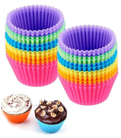 Lot de 12 moules à cupcakes réutilisables en silicone de 7 cm, réutilisables et antiadhésifs pour fête, Halloween, Noël, 6 couleurs arc-en-ciel (lot de 24, multicolore)