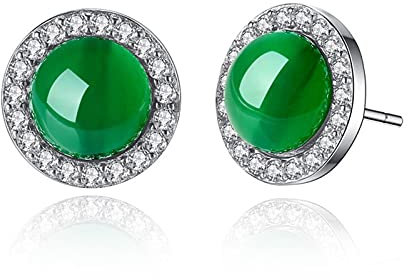 SALAN 925 Silberfarbener Smaragdschmuck Ohrring Koreanischer Grüner Achat Jade Natürlicher Smaragdgranat