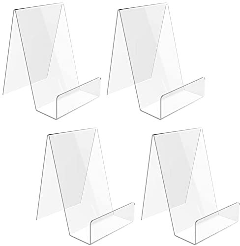Cretty-Meet 4pcs Sign Holder Stand Clear Acrylic for Phone Leaflet Book Menu Poster Brochure Magazine Table Sign Display Stand Tag for Restaurant Coffee Shop Bookstore