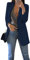 EFOFEI Damen Cardigan Revers Geschäft Büro Jacke Mit Doppelter Seitentasche All Match Mode Anzug Einfache Unifarbene Schicht Navy Blau 3XL