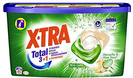 X•Tra Trio-Caps Total Marseille x45 – Lessive en Capsules (45 Capsules) – Lessive Hypoallergénique Marseille et Aloé Vera
