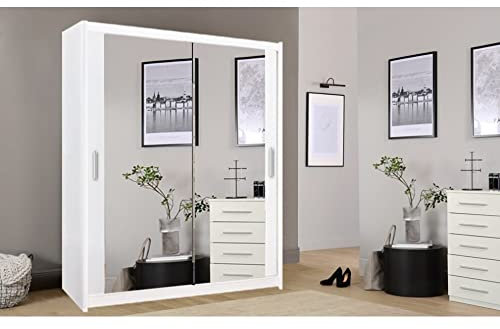 Modern Milan Double Mirror Sliding Door Wardrobe in 6 Sizes& 4 colors (100cm, White)