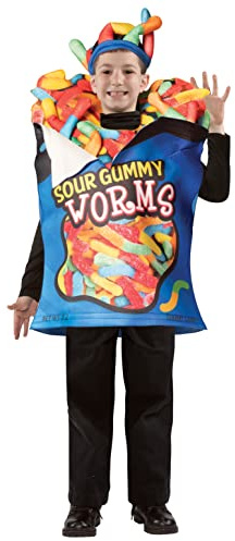 Rasta Imposta Sour Gummy Worms Child Costume Snacks Food Dress Up Kids Children Cosplay Party Costumes, Childs Size 7-10