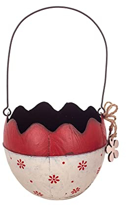 SGRIMALT Cache-Pot Oeuf Rouge et Blanc en métal, Diamètre 11,50 cm