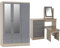 Seconique Nevada 3 Door 2 Drawer Wardrobe, Grey Gloss & Nevada 4 Drawer Dressing Table Set - Grey Gloss/Light Oak Effect Veneer