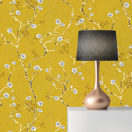 TADESSI Lenni M1-No.3582 Papier peint intissé Motif fleurs Jaune/gris