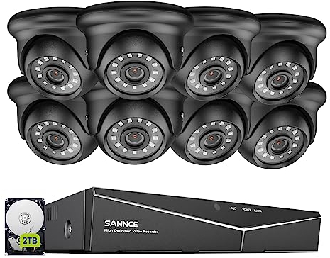 SANNCE Überwachungskamera Set 8CH 5MP Lite DVR Recorder mit 2TB Festplatte und 8X 1080P Wetterfest Analoge Dome Kamera außen Videoüberwachung System, 20M IR Nachtsicht, Bewegung Alarm, Fernzugriff