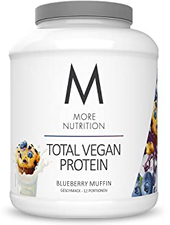 MORE Vegan Protein, 600 g, Blueberry Muffin Proteinpulver mit bis zu 22 g Protein pro Portion, mit Erbsen-, Sonnenblumen- und Kürbiskernprotein - made in Germany