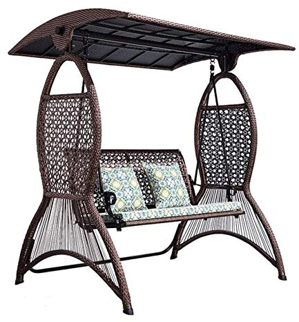 Terrassenschaukel, Veranda, Gleiter, Hängematte, Hängebank, Stuhl, Veranda-Schaukel, mit Ständer, Außenmöbel, Outdoor-Sonnenschutz, Schaukelstuhl, Rattan, verstellbare Decke mit Kissen, Sessel