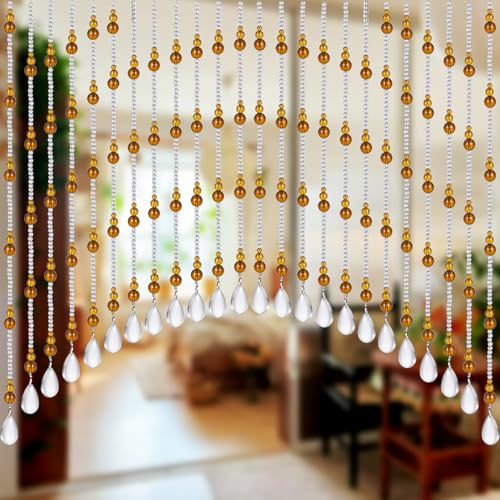 Osunnus Tenda ad arco in cristallo con perline di zucca, tenda in vetro da appendere alla porta con perline, Feng Shui, decorazione per porta, finestra, divisorio, 25 corde color ambra