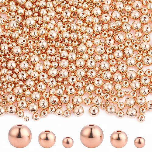 1200 Stück Roségold Runde Perlen mit Loch Abstandsperlen 4mm / 6mm / 8mm Bastelperlen für Armbänder Halsketten Ohrringe DIY Bastelarbeiten