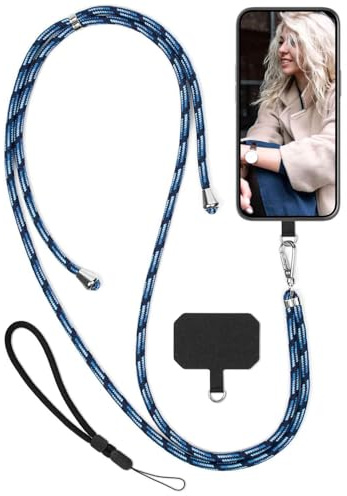 moex Unleash für Nokia XR21 Handyband zum Umhängen ohne Hülle, Handykette Universal mit Karabiner, Handy Band abnehmbar, Kette mit Pad für Handyhülle, Navy, Silber