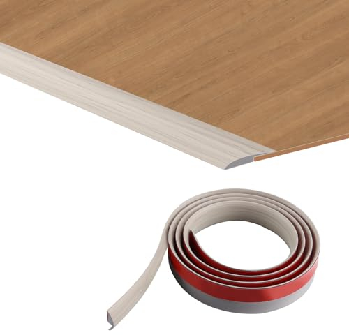 TECDW 200 CM Übergangsprofil Selbstklebend, Böden & Teppich Laminat Kanten Übergangsstreifen, PVC Teppichleisten Übergangsleiste für Abdeckungshöhe innerhalb von 5 mm (Graue Holzmaserung)