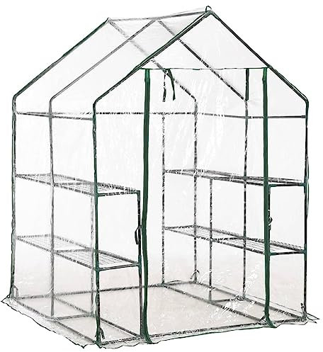 Homgoday Gewächshaus für Hobbygärtner - Stahlrahmen & PVC-Folie - 8 Regale - 143x143x195 cm - Anbausaison Verlängerung Model46914