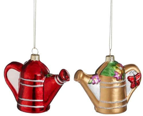 Weihnachtskugel 'Gießkanne' Rot oder Kupfer - Christbaum-Hänger, H.10cm L.4,5cm, B.5,8cm; Glas - 2er Set