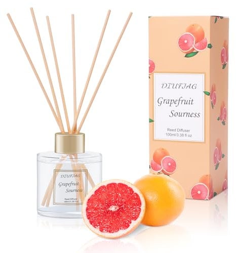 Raumduft Diffuser Mit 6 Duftstäbchen 100ml - Grapefruit,Aromatherapie Diffusor,Langanhaltend,Home Duft Reed Diffusor Lufterfrischer für Schlafzimmer Büro Badezimmer Regal Dekor