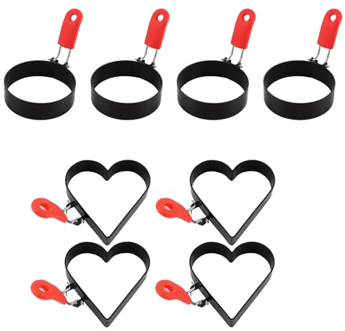 MUXHEL 8 Stück Spiegeleiform 3 Zoll, Pancake Form, Eierringe Edelstahl, spiegeleierformen für die pfanne, Antihaft Eierformer, Spiegelei Formen, Edelstahl Egg Rings, Spiegeleiform Mit Klappgriffen