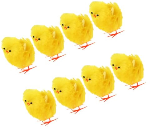 Warmhm 8-teiliges Set Osterküken Pelztierspielzeug Osterplüschhuhn Ostern Lustige Kükenfiguren Ostersimulation Küken Spielzeug Küken Belohnen Simulationshuhn Flauschige PVC Korb