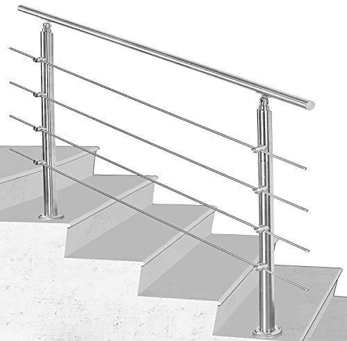 Herrselsam Main courante en acier inoxydable extérieur 100 cm, garde-corps intérieur et extérieur, balustrade avec 4 traverses pour escaliers, balustrade, balcon