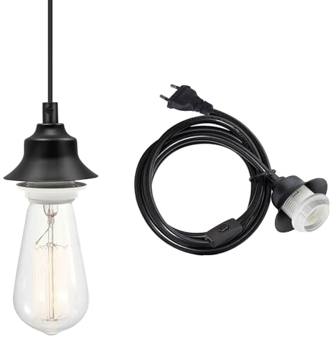 Hängelampe mit Stecker, Lampenfassung E27 mit 450CM Kabel, Vintage Pendelleuchte mit Stecker, Industrial Lampenkabel mit Fassung, Hängeleuchte Steckdose, Kann DIY Verschiedene Lampenschirm