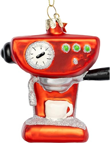 SIKORA Espresso Maschine besondere Weihnachtskugel Glas Christbaumschmuck Deko Figur Weihnachten Anhänger Ornament - Trend Line - BS570