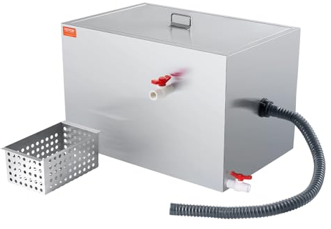 VEVOR Intercepteur à Graisse Commercial, Séparateur de Graisse 18 kg, Bac à Graisse Entrée Latérale, sous l'Évier en Inox, Séparateur Huile-Eau d'Eaux Usées de 10 GPM, pour Cuisine Cantine Restaurant