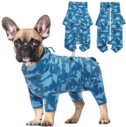 ROZKITCH Pigiama in pile per cani di taglia grande, antivento e caldo, con cerniera luminosa, tuta per cani giganti di grandi dimensioni, squalo 4XL