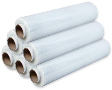 Pak Technik Stretchfolie 23my transparent 1,5 kg, Länge 273m, Breite 50cm, Verpackungsmaterial, Verpackungsfolie auf Rolle, Folie Für Möbel, Umzugsfolie, 6 Rollen