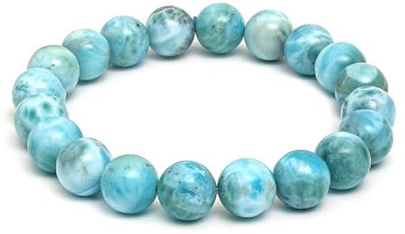 INFINITY GEMS Natürliches AAA-Armband aus dominikanischem Larimar, 8 mm, Edelstein, dehnbares Armband | 7–7,5 Zoll Länge | Unisex-Armband | Armband mit runden Perlen | Männer/Frauen