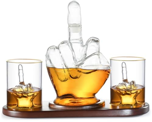 Juego de decantador de whisky de dedo medio, recipiente de vino y copas de dedo medio para escocés, tequila, brandy, ron, bourbon y bebidas alcohólicas, accesorios de regalo para hombres, padres,