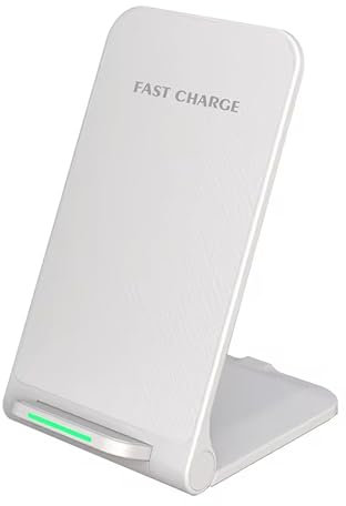 Pipestation White Wireless Charger Stand - 15W Fast Wireless Phone Charger Stand for Samsung Galaxy, Google Pixel, iPhone and Other Mobile Devices - Super-Fast Wire-less Phone Charging Station (White)